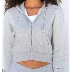 Brandy Melville Gray Cropped Zip Up Hoodie